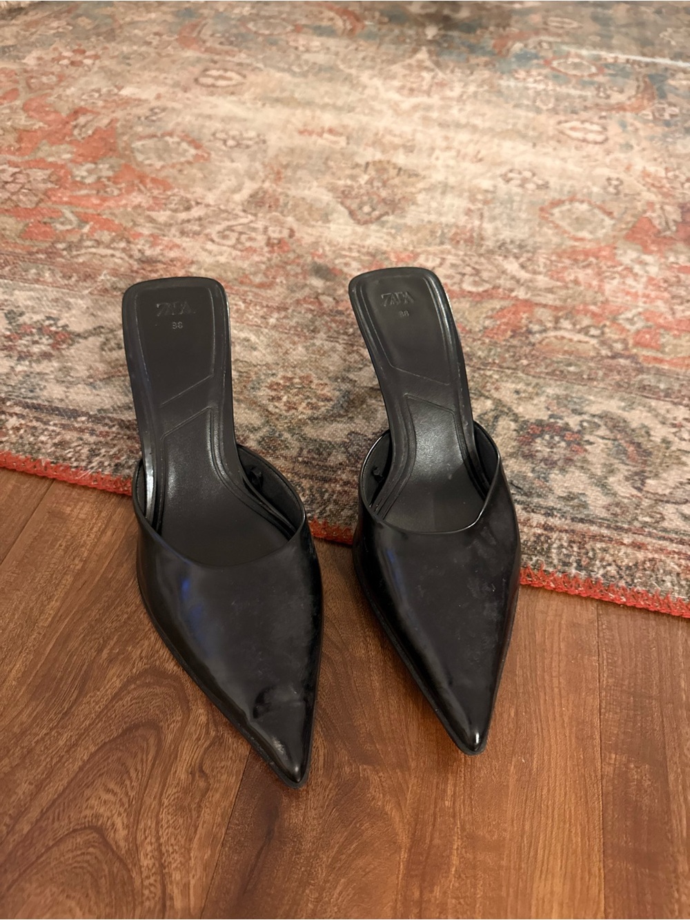 Zara Black Pointed Toe Slip-On Mules